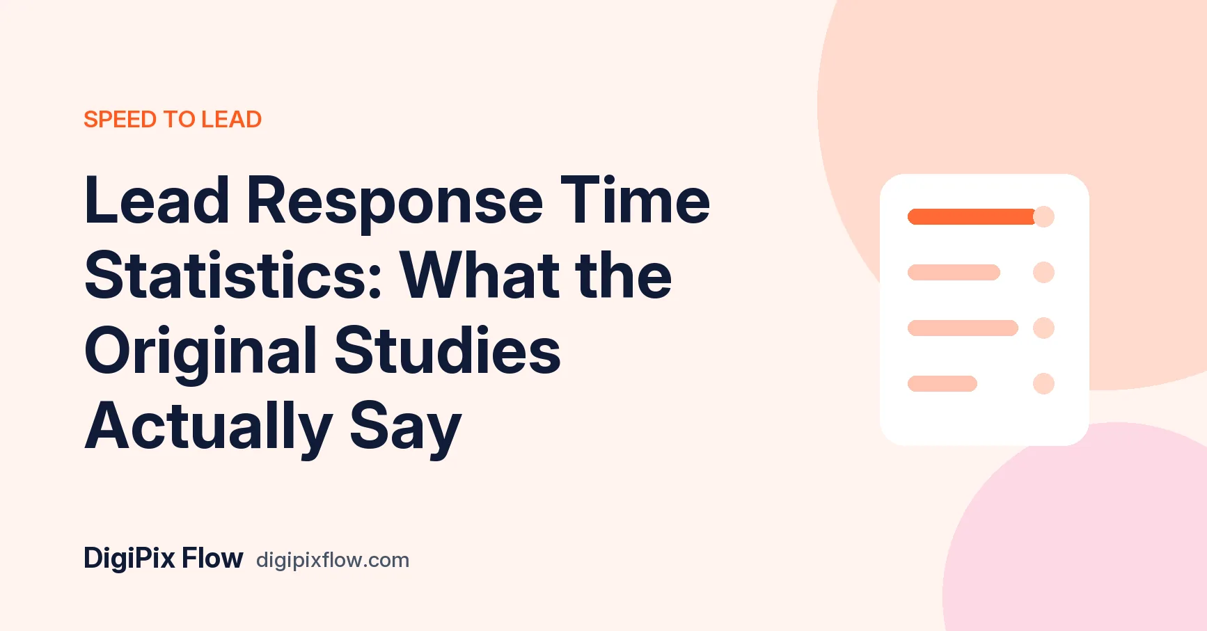 DigiPix Flow guide cover: the headline 'Lead Response Time Statistics' in navy bold type on a soft orange background