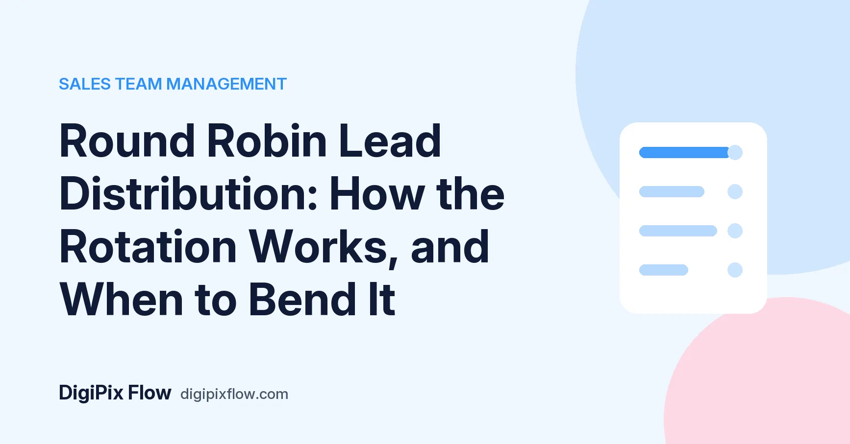DigiPix Flow guide cover: the headline 'Round robin lead distribution' in navy bold type on a soft blue background